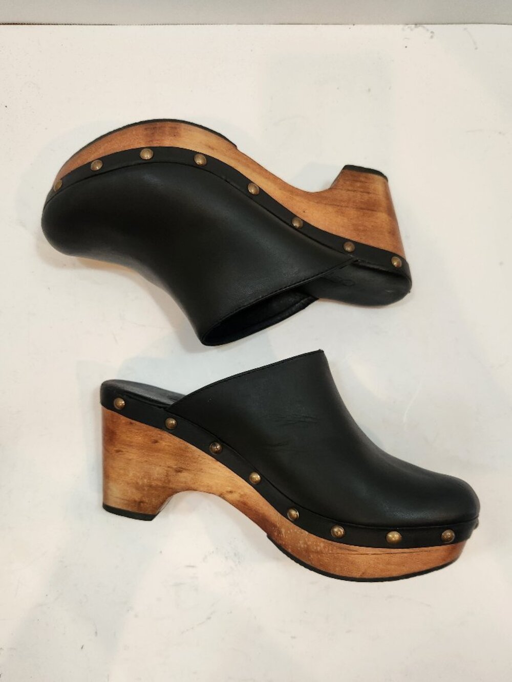 Cordani Zorba Black Leather Wooden Clogs Mules Boho Platform Heeled Shoes 37